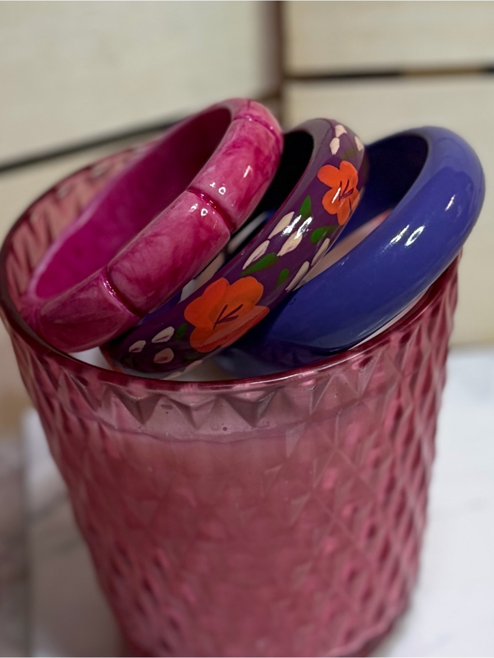 Women’s Pink & Purple Floral Bangle Set